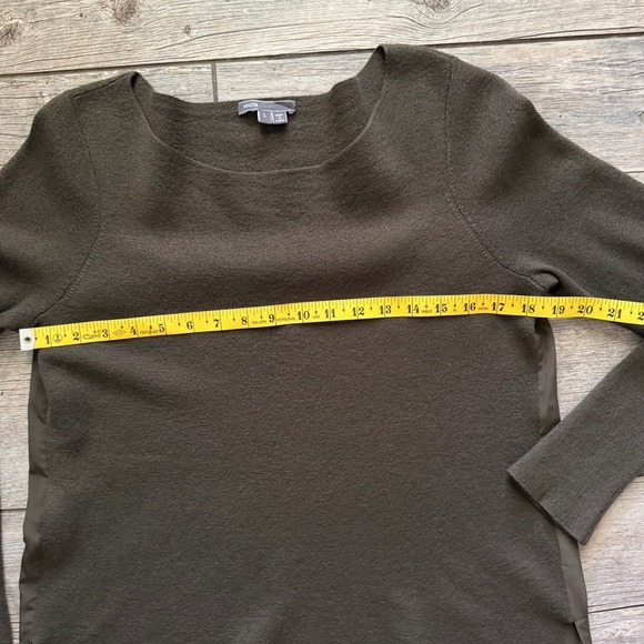 Vince Women's Olive Green Wool Blend Long Sleeve Knit Layered Top Large - Picture 8 of 8
